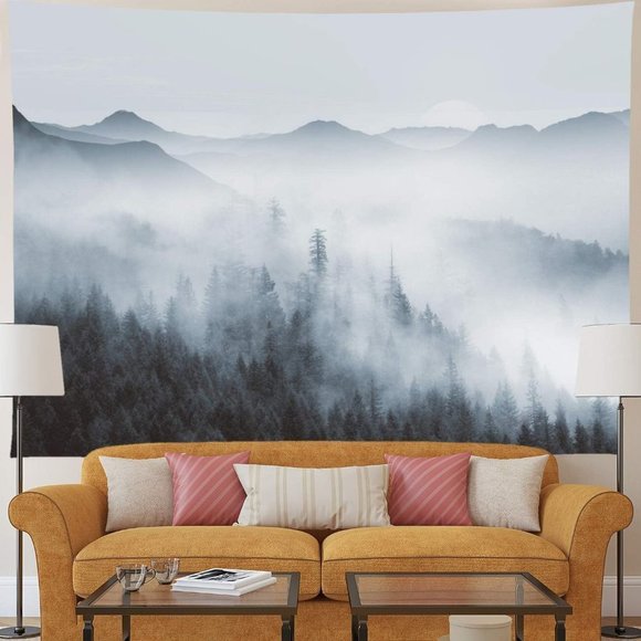 Realistic Foggy Forest Tree Peaceful Wilderness Landscape Dorm Art Wall Tapestry - Picture 4 of 6